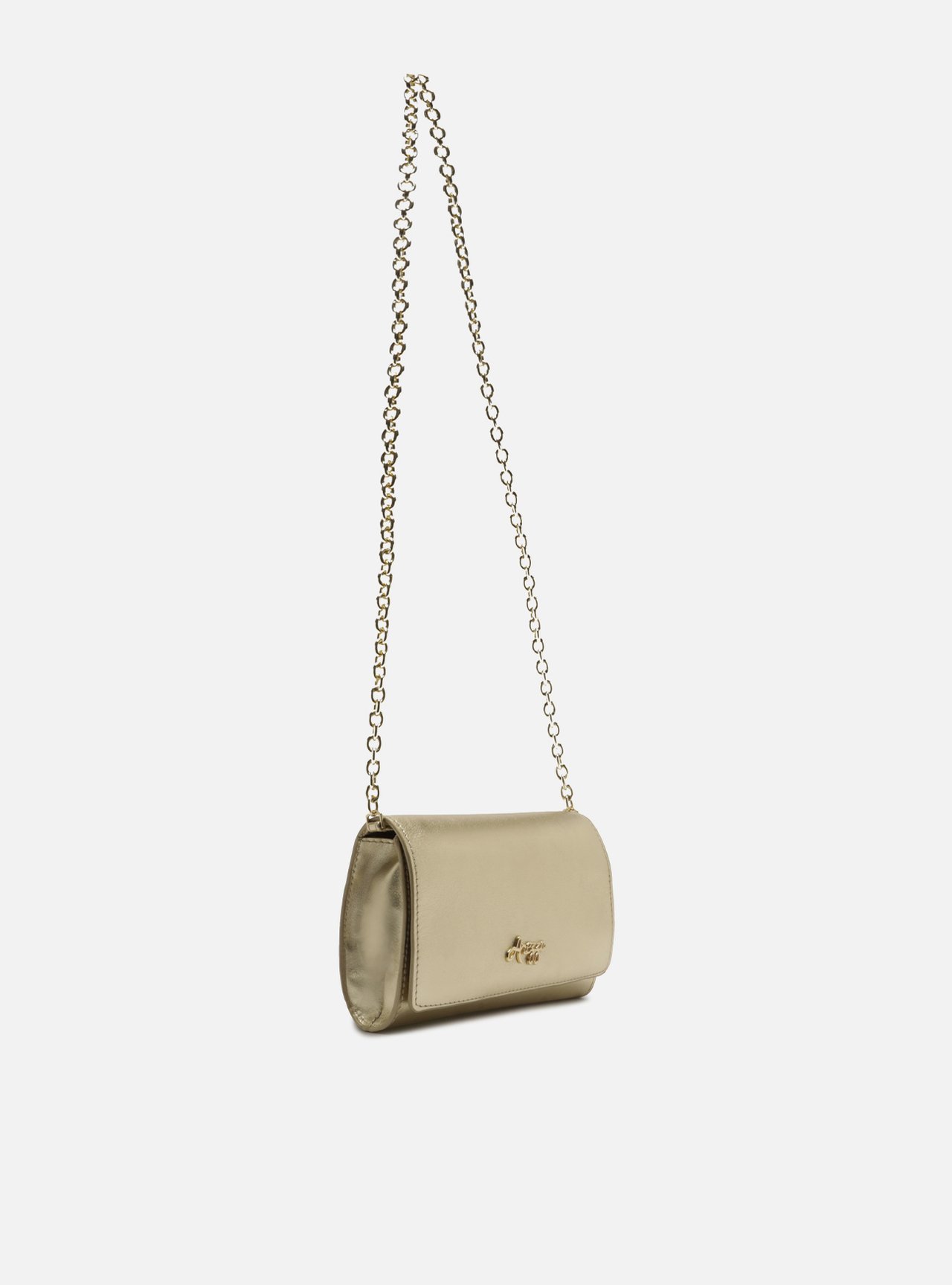 Bolsa Tiracolo Dourada Couro Pequena Logo — foto 5