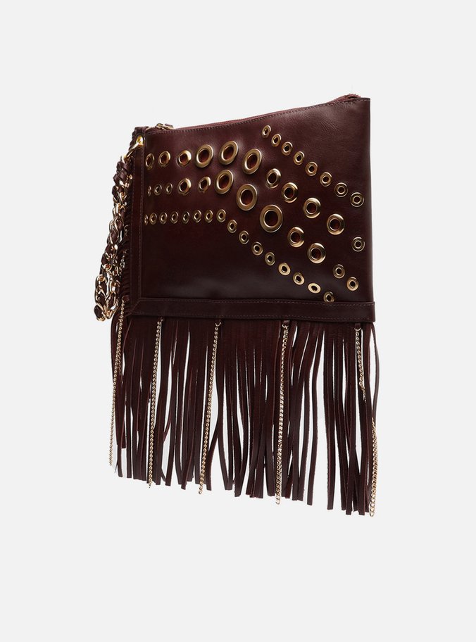 Clutch Vermelha Couro Média Franjas Ilhoses