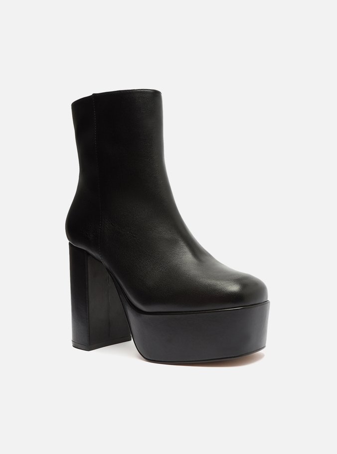 Bota Preta Couro Cano Curto Plataforma Classy