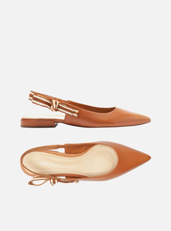 Sapatilha Marrom Couro Slingback Laço