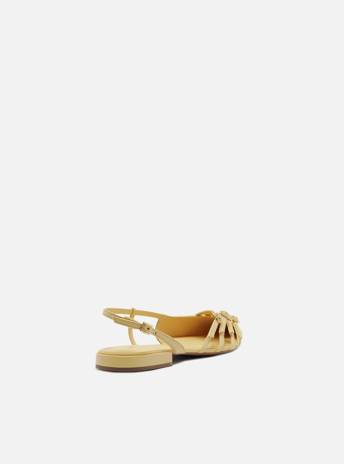 Sapatilha Amarela Couro Slingback Tiras Fivelas