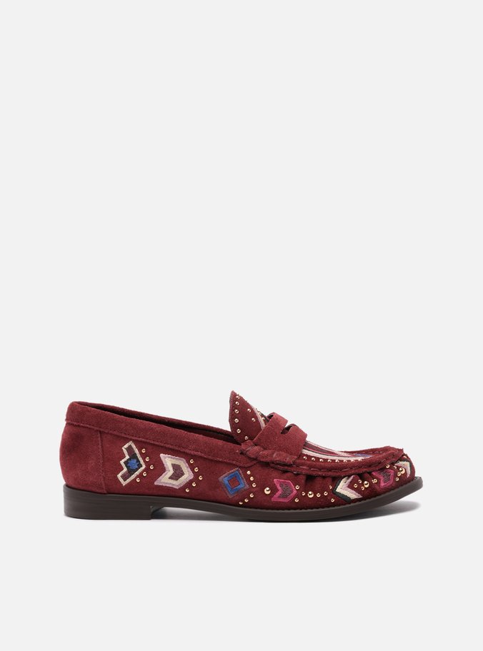 Mocassim Vinho Suede Bridão Metálico Bordado