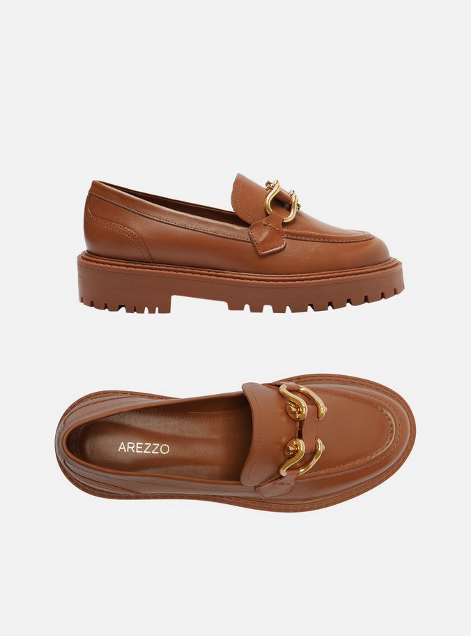 Mocassim Marrom Couro Tratorado Elos Metal