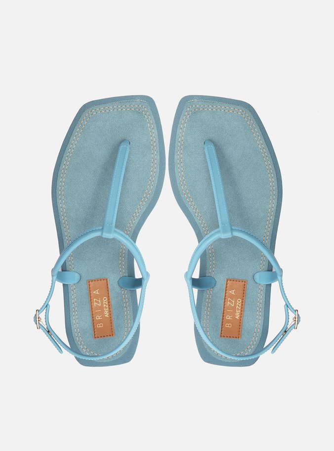 Sandália Rasteira Azul Jeans Slim Square Brizza