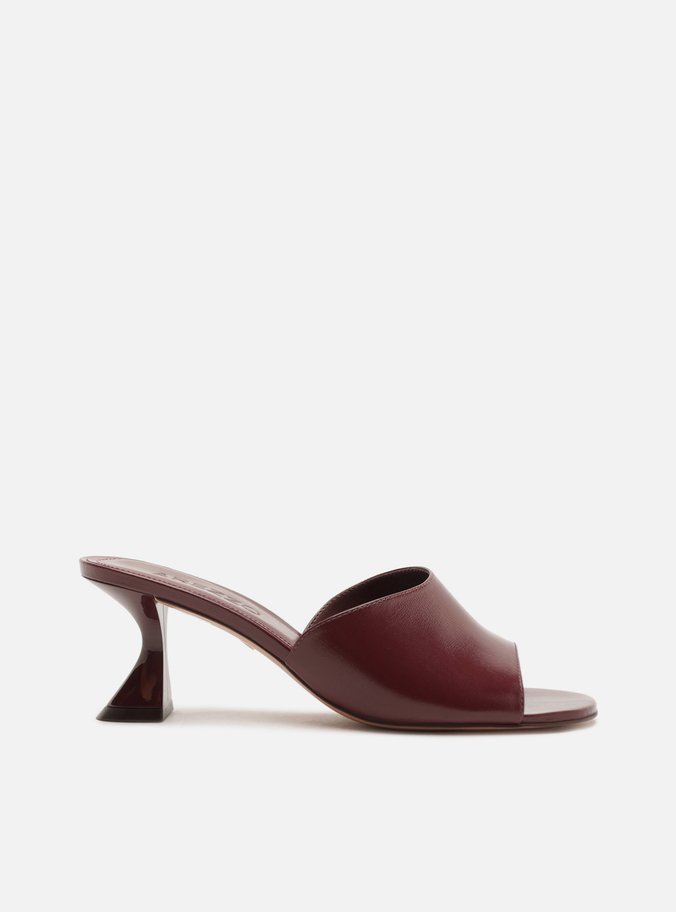 Sandália Vermelha Couro Salto Médio Geométrico