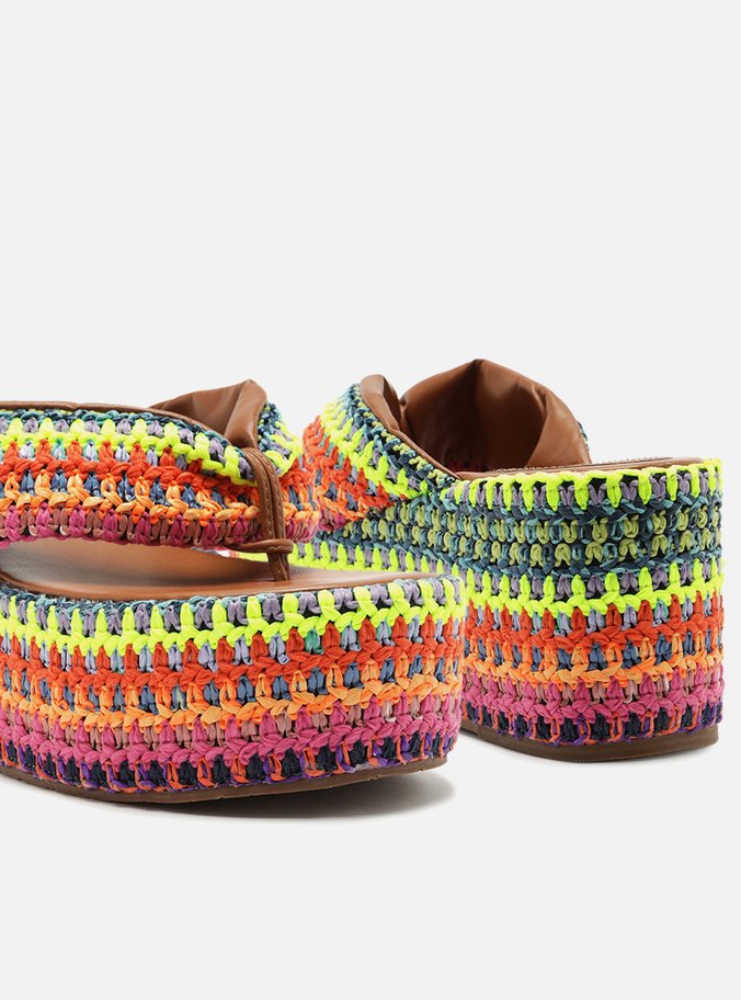 Sandália Colorida Crochê Plataforma Flip Flop