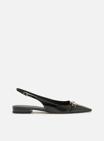 Sapatilha Preta Bico Fino Slingback Metal