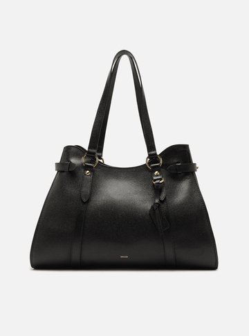 Arezzo — Bolsa Shopping Preta Couro Grande Tiras Fivelas