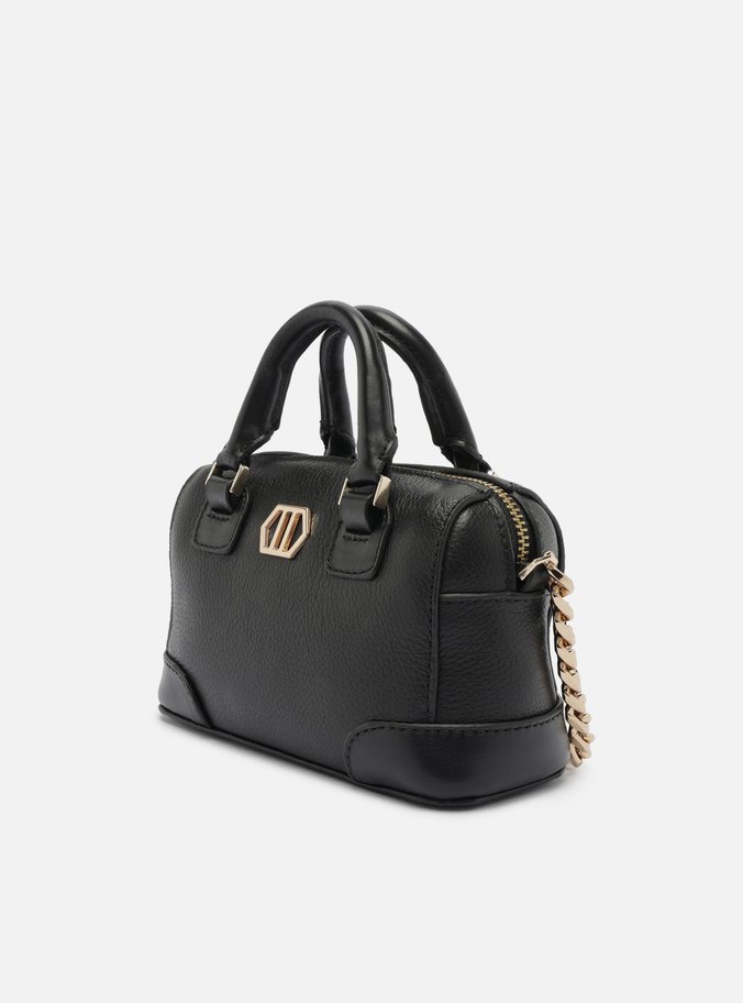 Bolsa Tiracolo Preta Couro Pequena Estruturada