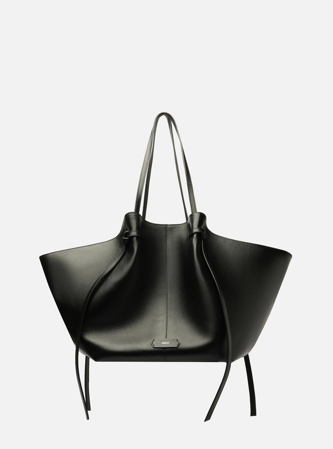 Bolsa Shopping Preta Couro Grande Soft Tiras