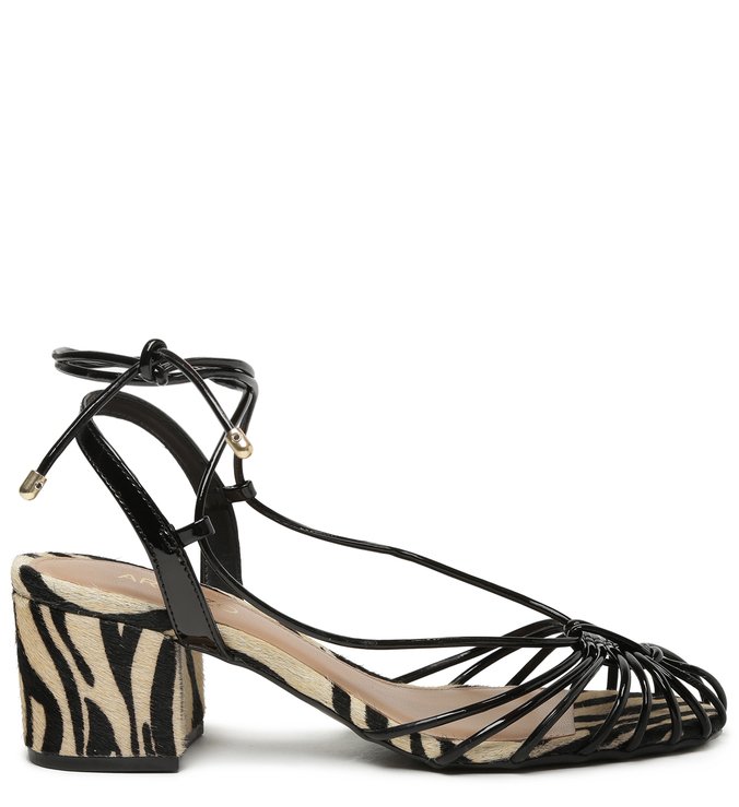Sandália Animal Print Bloco Tiras Amarração