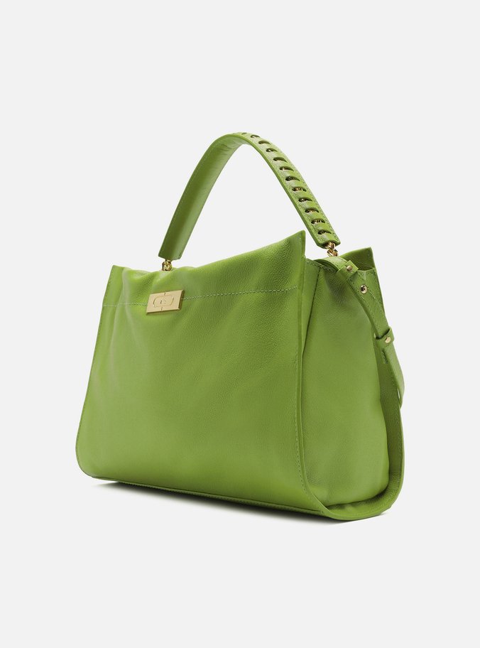 Bolsa Tote Verde Couro Grande Metal
