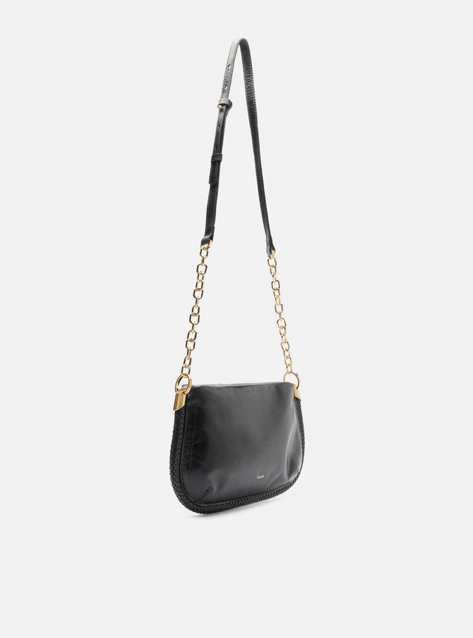 Bolsa Tiracolo Preta Couro Worn Média