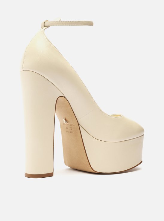 Scarpin Branco Couro Meia Pata Bloco