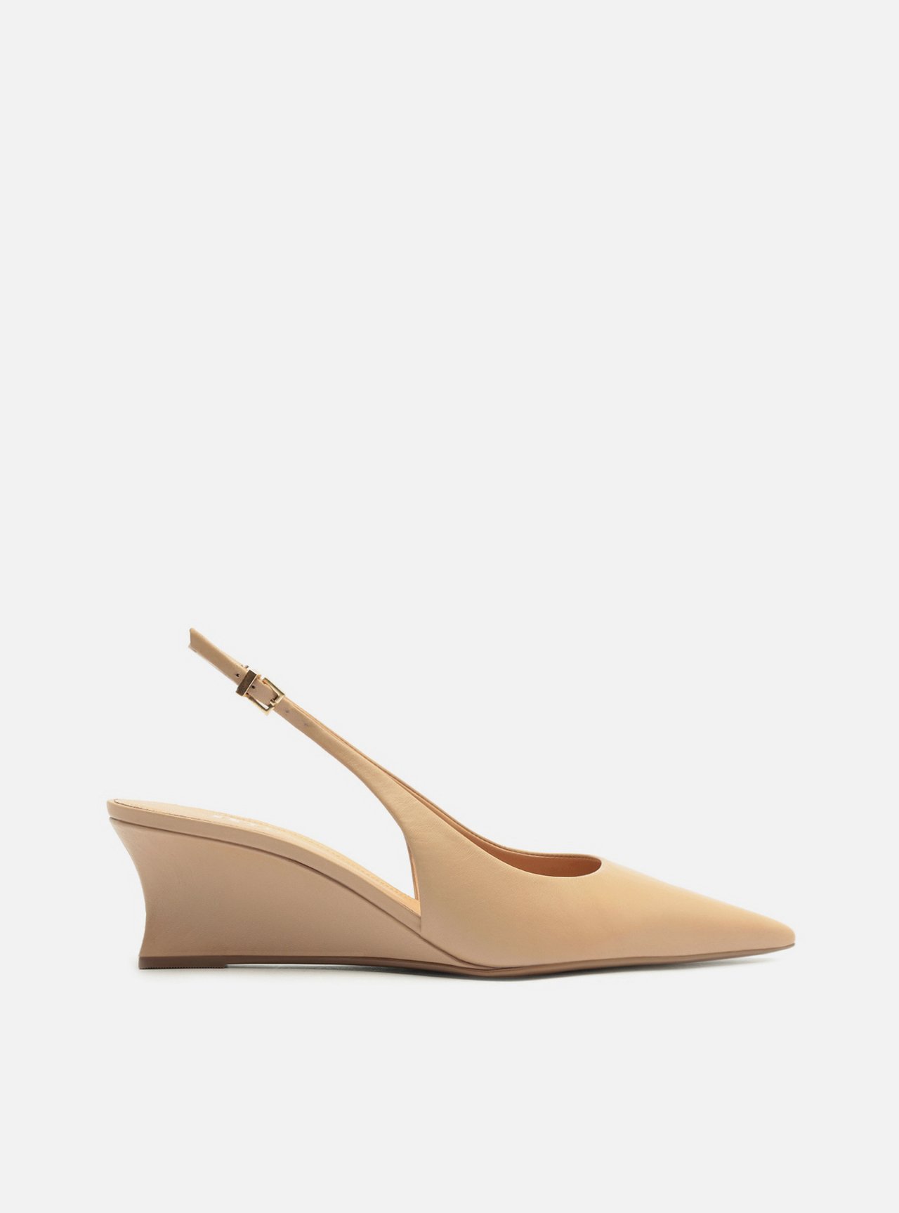 Scarpin Bege Couro Salto Baixo Anabela Slingback — foto 1