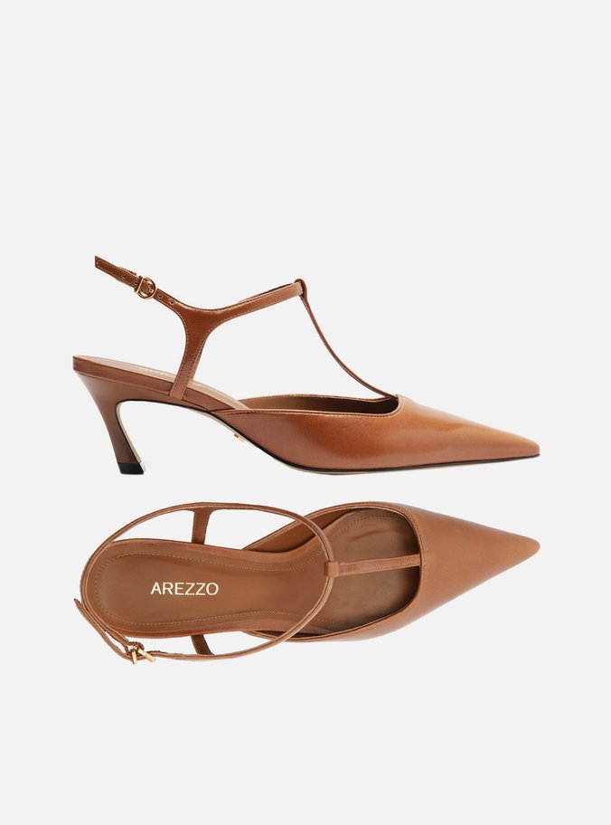 Scarpin Marrom Couro Salto Kitten Aberto Telma