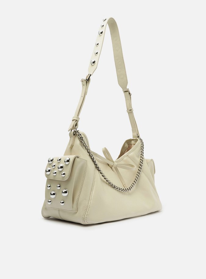Bolsa Tiracolo Branca Couro Pequena Spikes