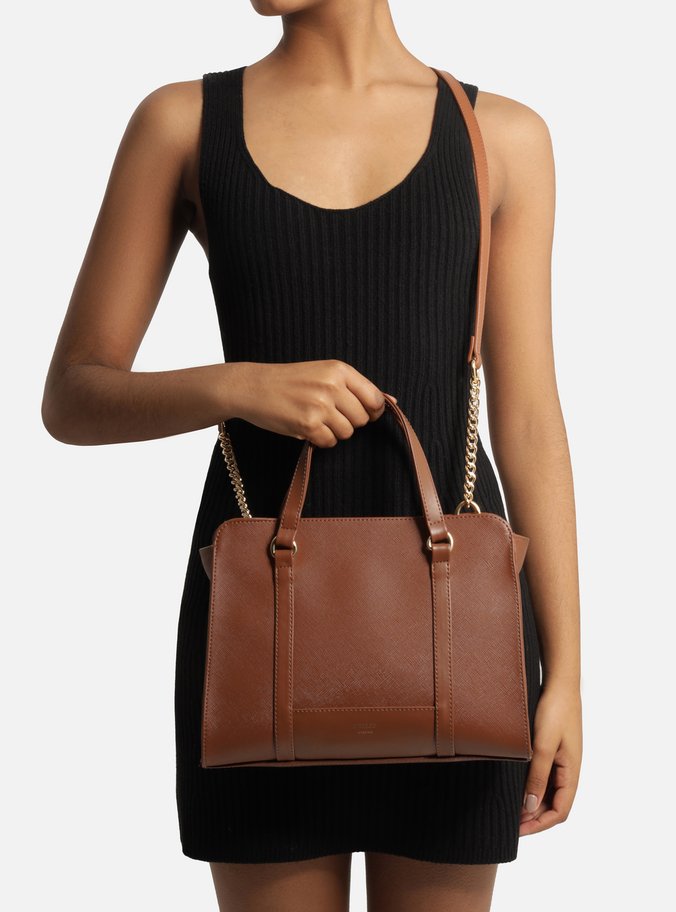 Bolsa Tote Marrom Texturizada Grande Corrente