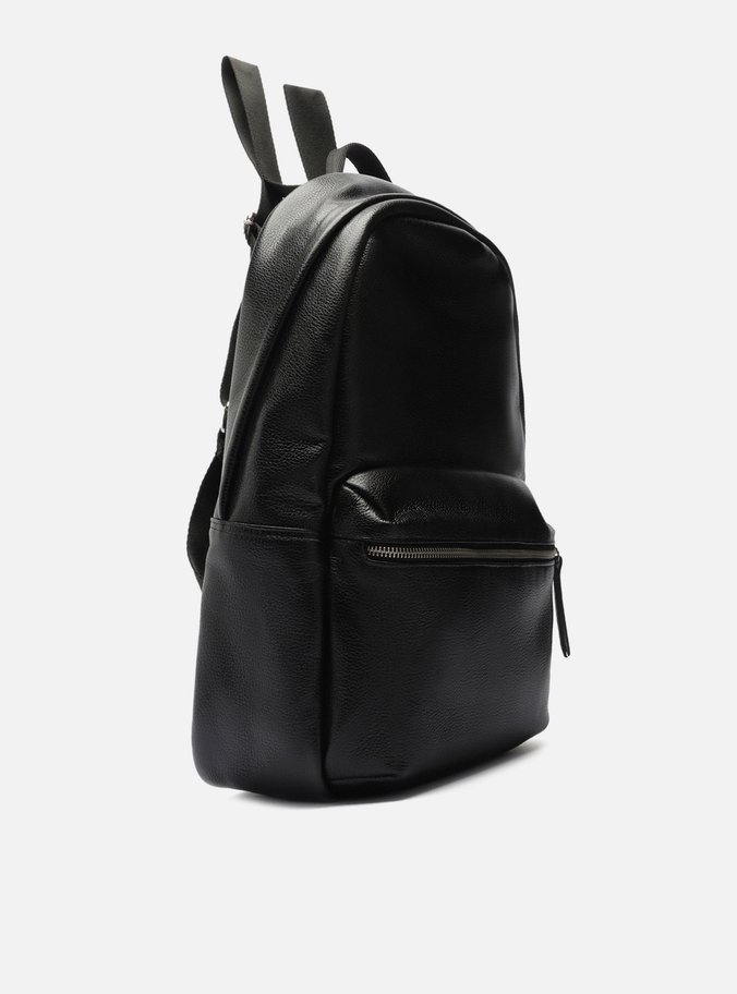 Mochila Preta Couro Grande Bolso Frontal