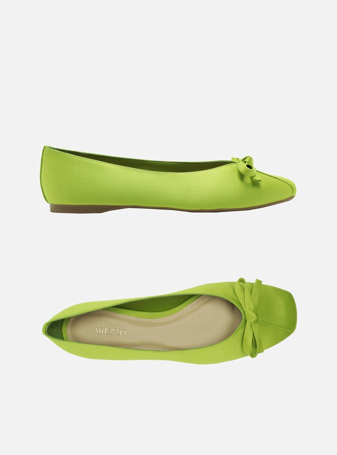 Sapatilha Verde Cetim Bico Quadrado
