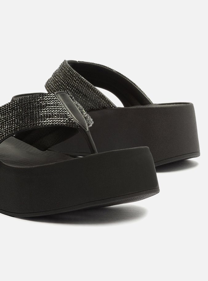 Sandália Preta Strass Flatform Lulu Brizza
