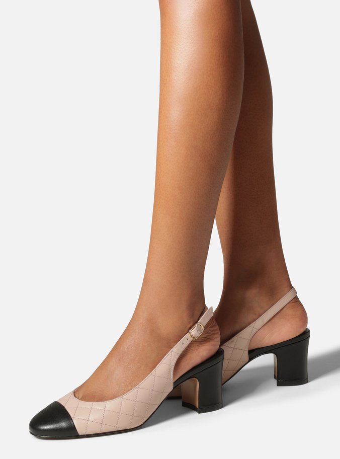 Scarpin Multicolorido Couro Salto Bloco Fivela Slingback
