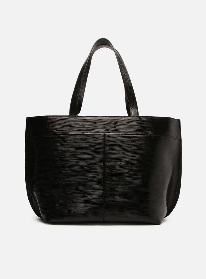 Bolsa Shopping Preta Couro Abraccio Wave Grande