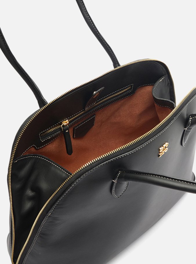 Bolsa Shopping Preta Couro Grande Assinatura