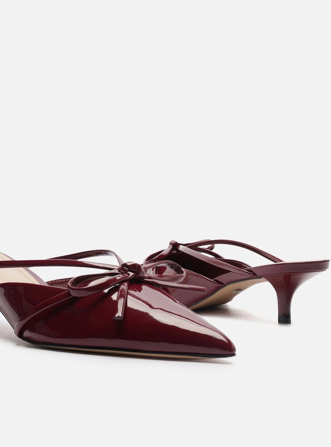 Mule Vermelha Verniz Salto Kitten Laço