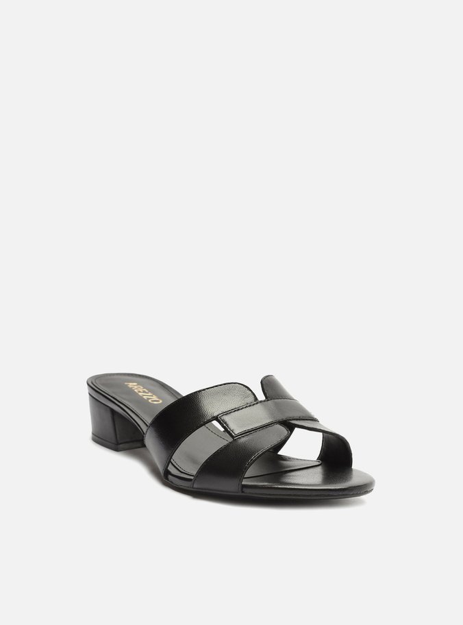 Mule Preto Couro Salto Bloco