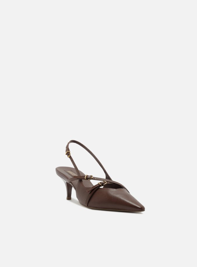 Scarpin Marrom Couro Salto Médio Slingback Amélia