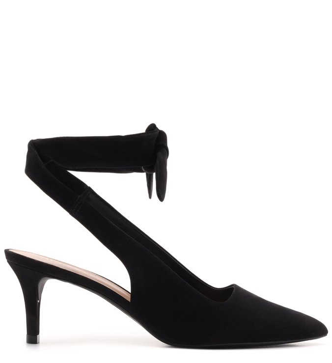 Scarpin Preto Nobuck Salto Fino Amarração