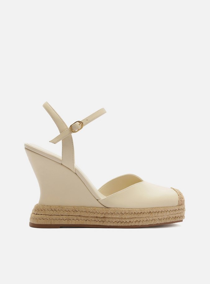Espadrille Branca Plataforma Fivela Tressê Slingback