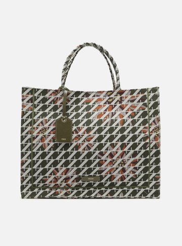 Bolsa Shopping Verde Tecido Floral Grande