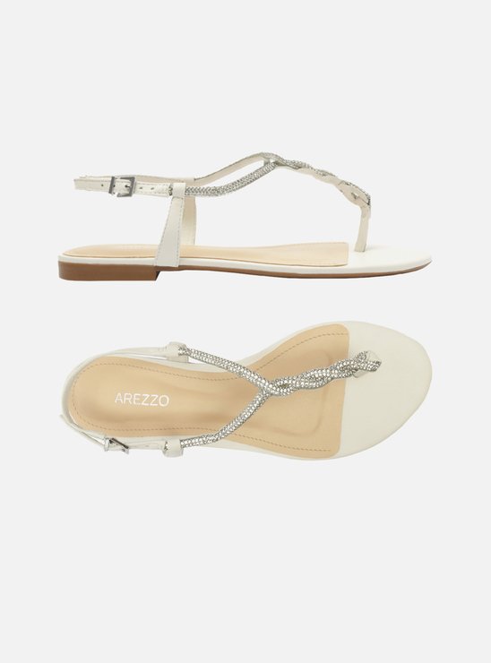 Rasteira Branca Slim Pedraria Strass