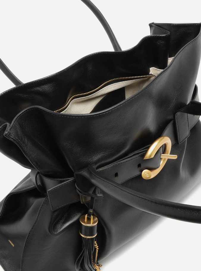 Bolsa Shopping Preta Couro Isa Grande