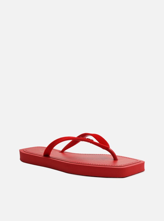 Chinelo de Dedo Vermelho Square Veludo Monocolor