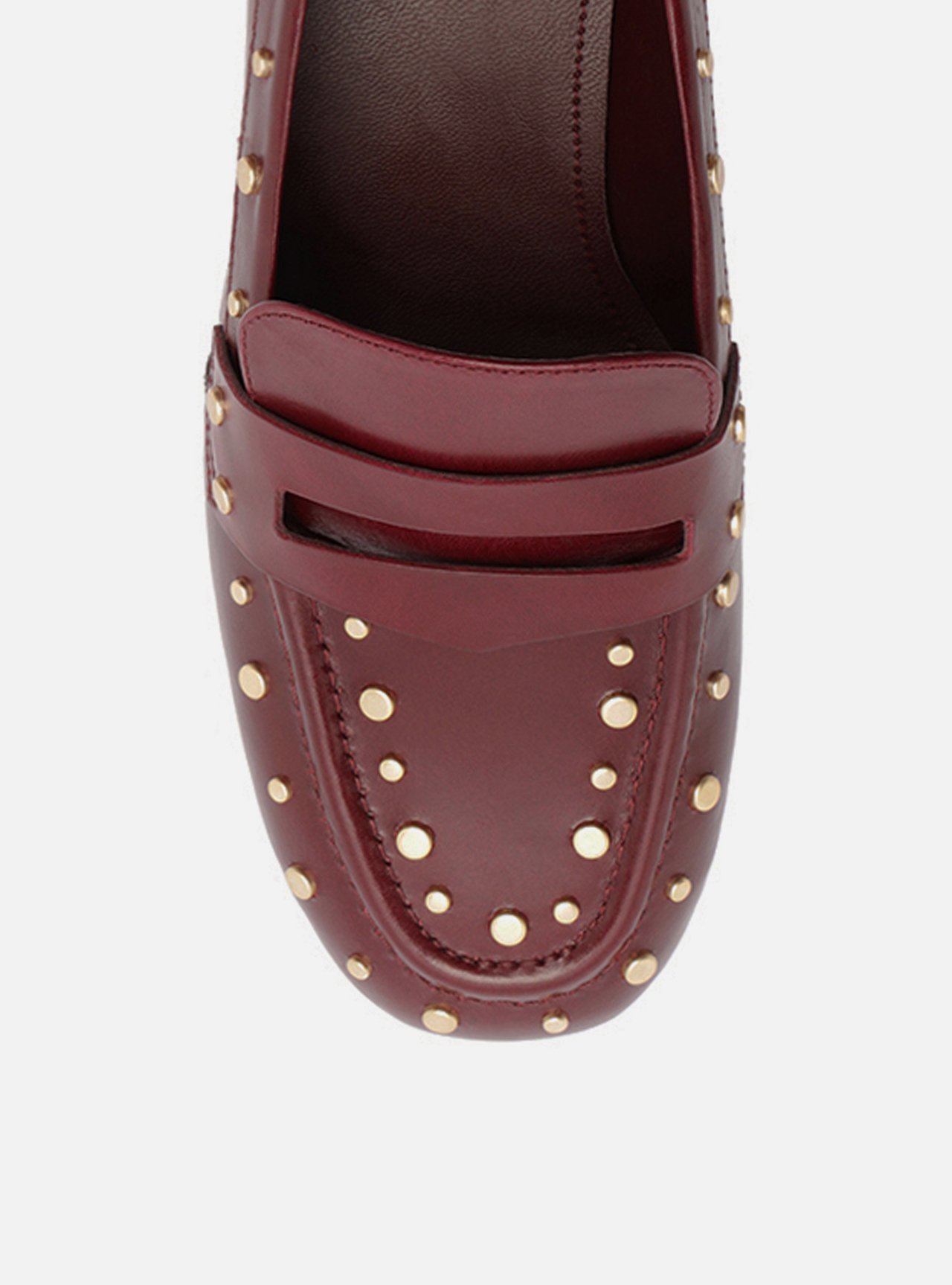 Mocassim Bordô Couro Salto Bloco Tachas — foto 5
