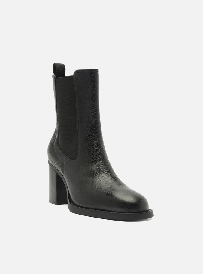 Bota Preta Couro Cano Curto Elástico Fita