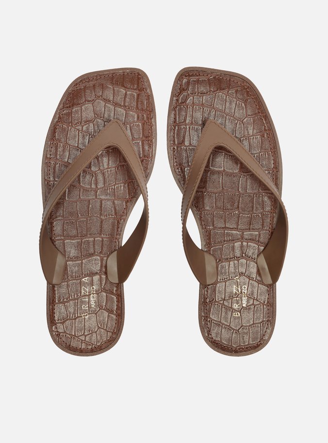 Chinelo de Dedo Marrom Croco Rivieira Square
