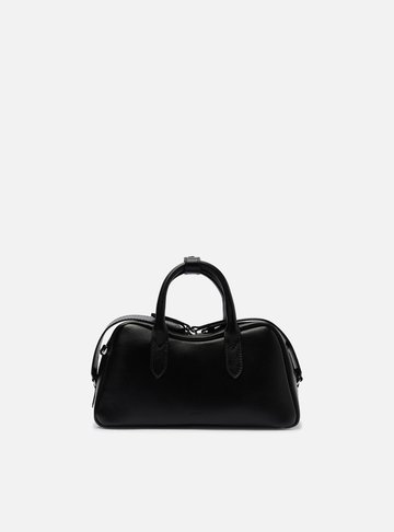 Bolsa Tiracolo Preta Couro Pequena Zíper Duplo
