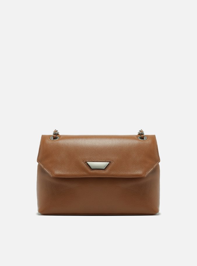 Bolsa Tiracolo Marrom Couro Média Lapela Metal