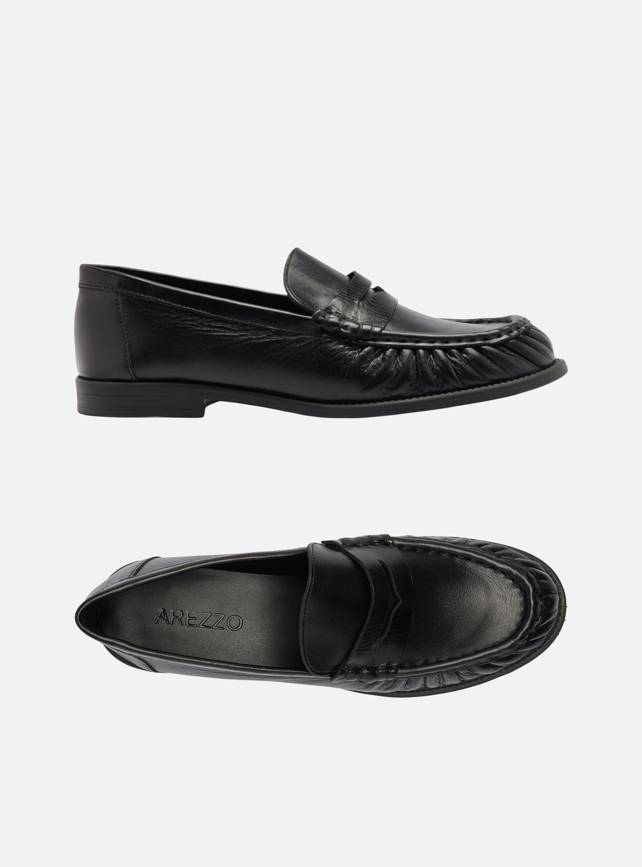 Mocassim Preto Couro Franzido Tira — foto 5