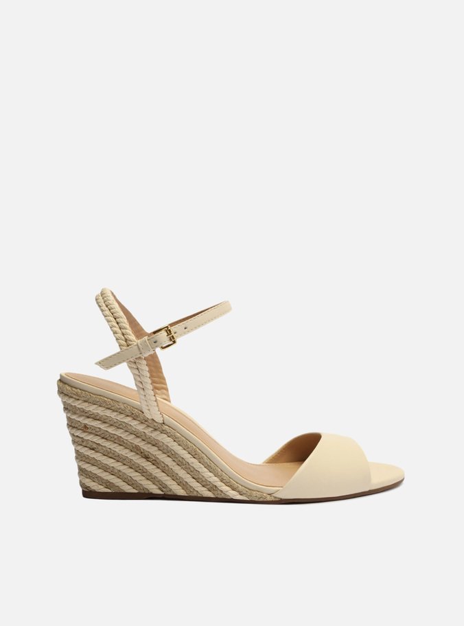 Sandália Off-White Couro Salto Anabela