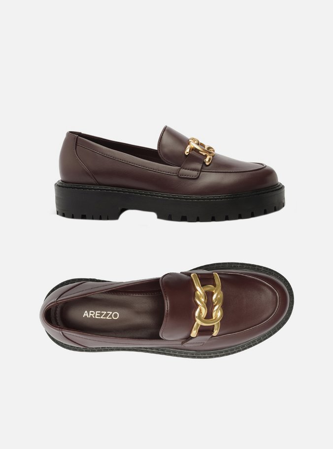 Mocassim Vinho Couro Sola Tratorada Metal