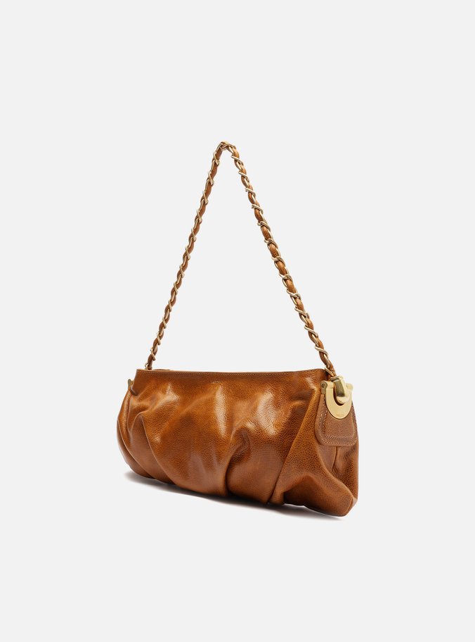 Bolsa Tiracolo Caramelo Couro Média Franzida
