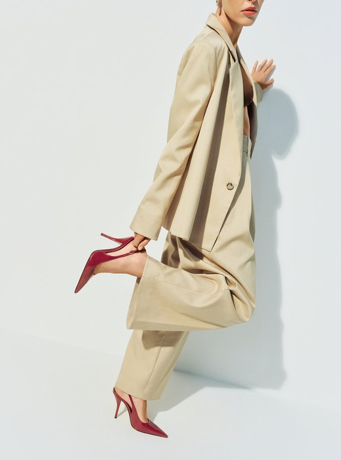 Scarpin Vermelho Salto Fino Fivela Slingback