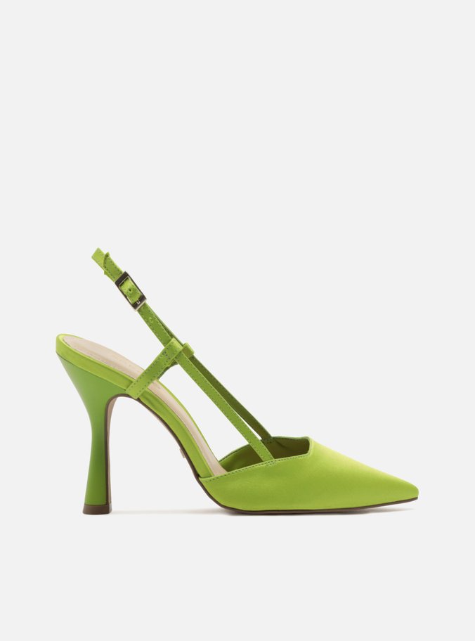 Scarpin Verde Cetim Salto Alto Geométrico