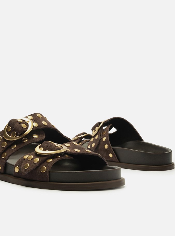 Papete Marrom Suede Rebites Fivelas