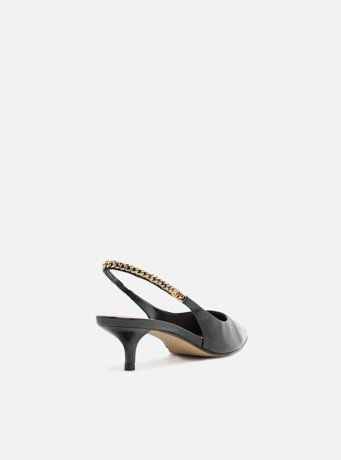 Scarpin Preto Salto Kitten Slingback Corrente